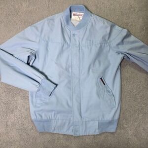 Windbreaker Mens Medium Jacket Light Blue Vintage Bomber Ribbed Knit 3250‎